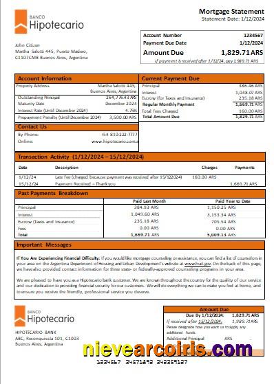 Argentina Banco Hipotecario bank mortgage statement